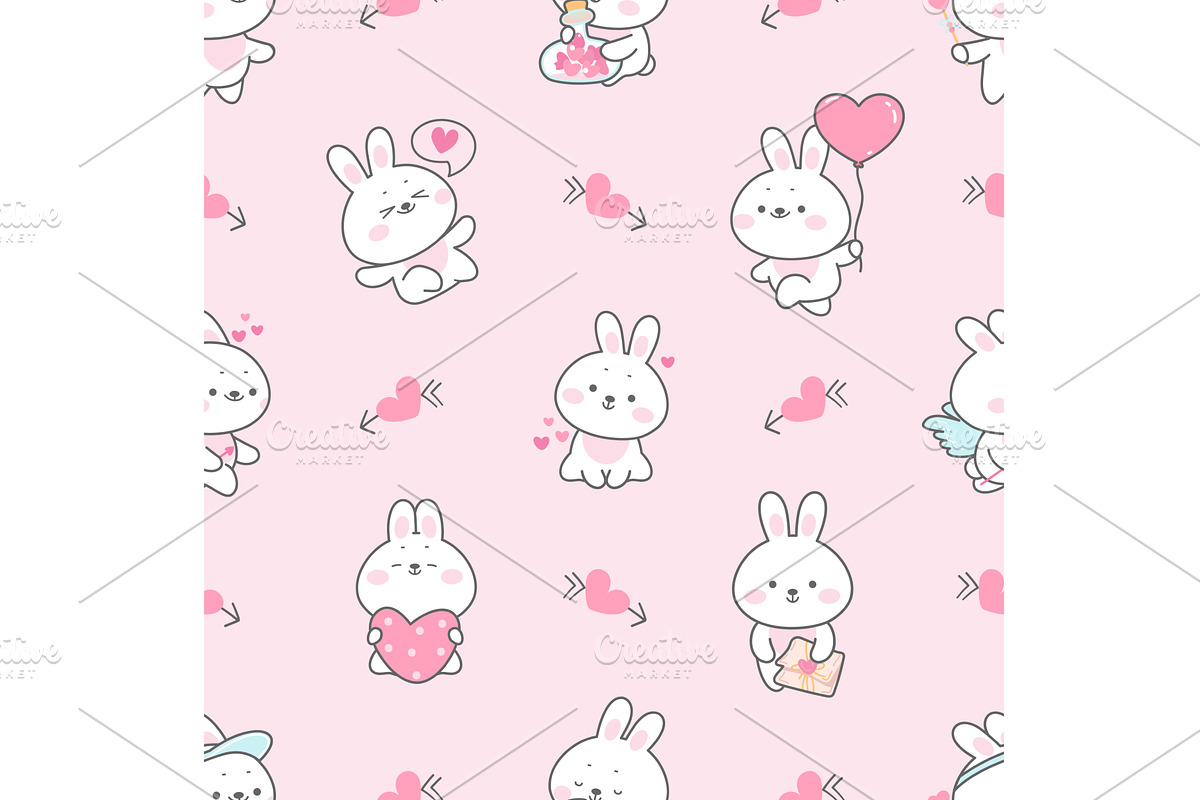 Love bunny seamless pattern. Kawaii, an Animal Illustration by Stock-Smart-Start