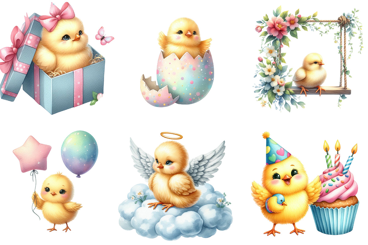 Watercolor Cute Chick Clipart, an Illustration by DreamArtGraphic (Photo 2 of 5)