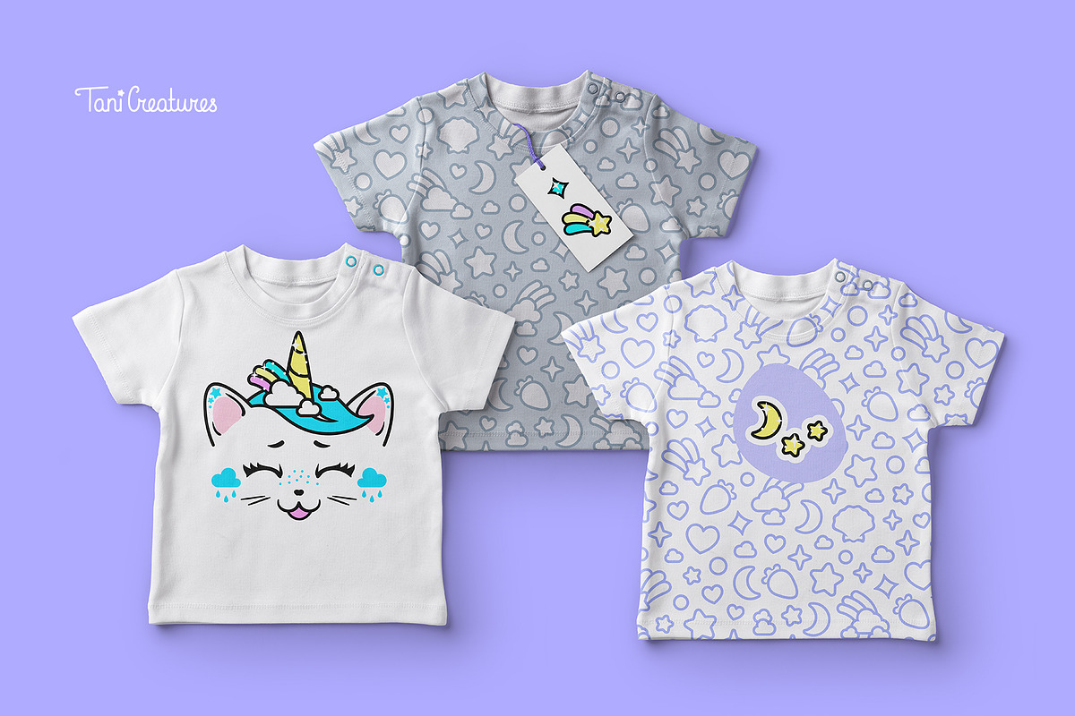 Cat Unicorn faces Clipart & Patterns, an Illustration by TaniCreatures (Photo 3 of 8)
