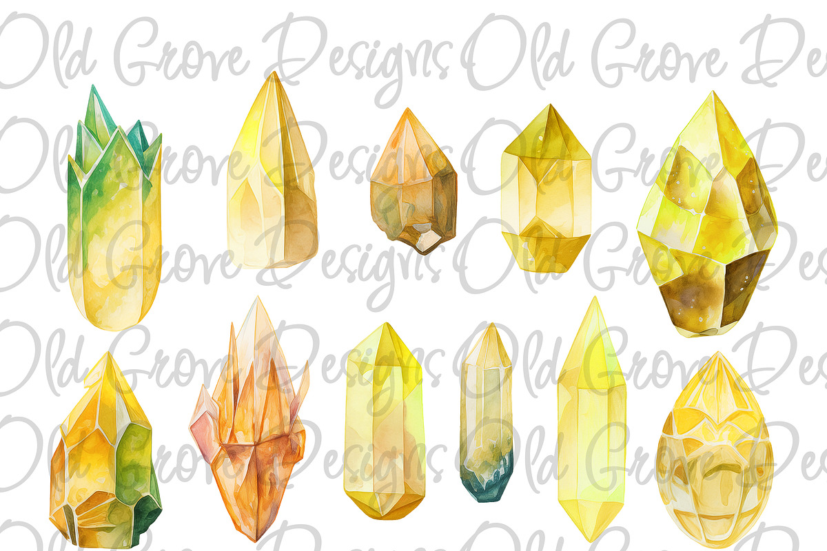 Watercolor Crystal Clipart Bundle, an Object Illustration by Old Grove Designs (Photo 4 of 7)