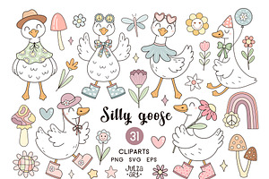Cute Silly Goose Clipart, an Animal Illustration by JulzaArt