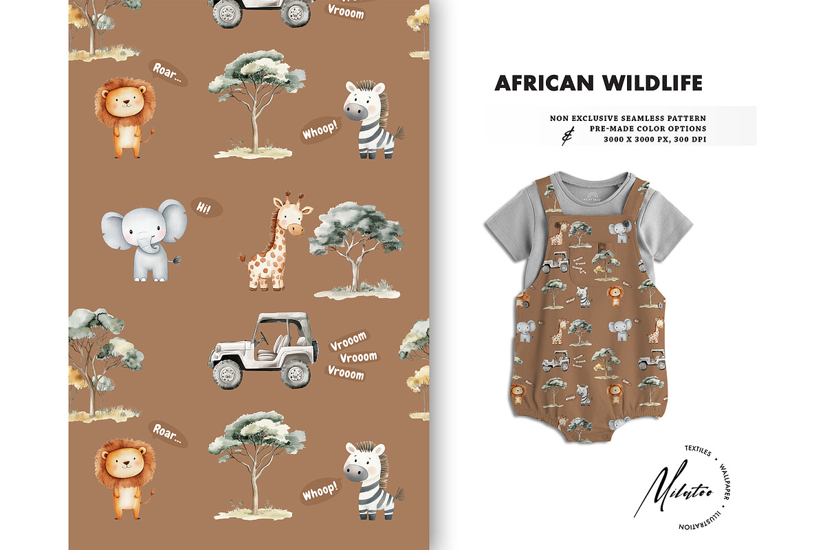 Safari animals wildlife pattern, a Pattern Graphic by Milatoo (Photo 5 of 6)