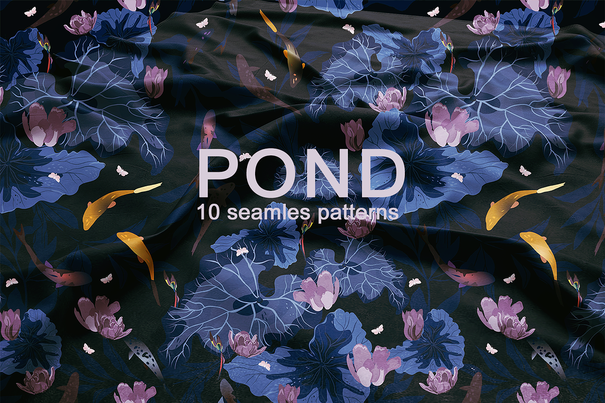Fish pond seamless vector set, a Pattern Graphic by PatternsBlooming