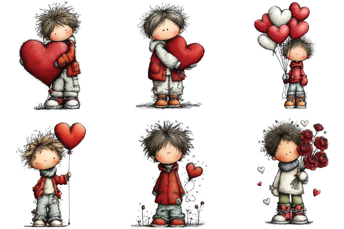 Whimsical Valentine Boy Clipart, an Illustration by CraftArtStudio (Photo 4 of 6)