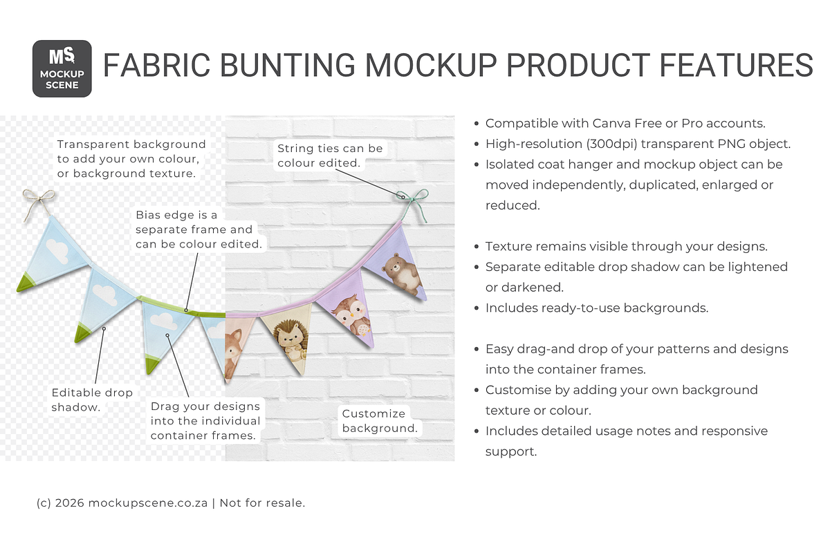 Fabric Bunting Canva Smart Mockup, a Household Mockup by Mockup Scene (Photo 2 of 10)