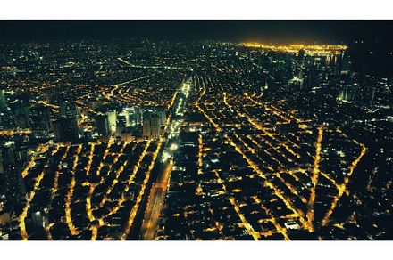 Aerial cityscape at night, an Architecture Photo by Goinyk
