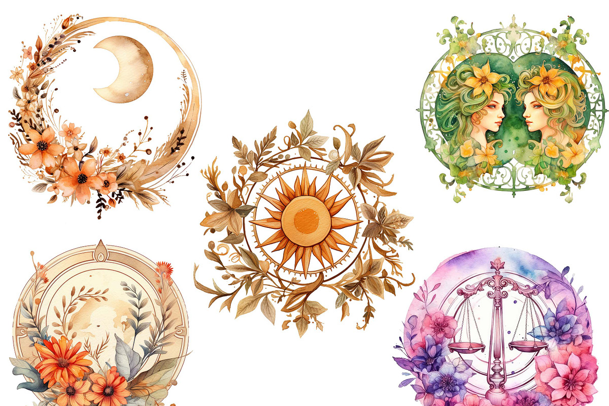 Watercolor Astrological Clipart, an Object Illustration by Design Scotch (Photo 2 of 7)