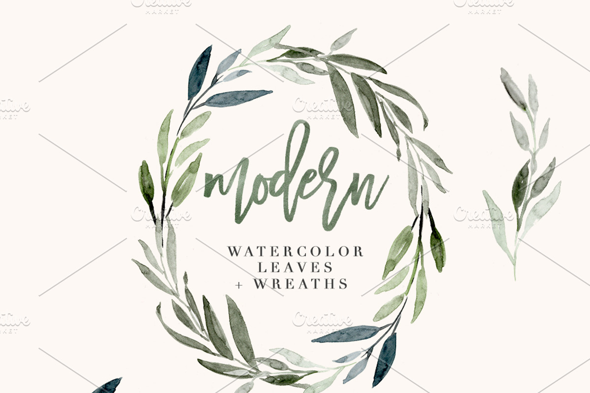 Modern Watercolor Leaves Clipart Set, an Illustration by Essem Creatives (Photo 4 of 6)