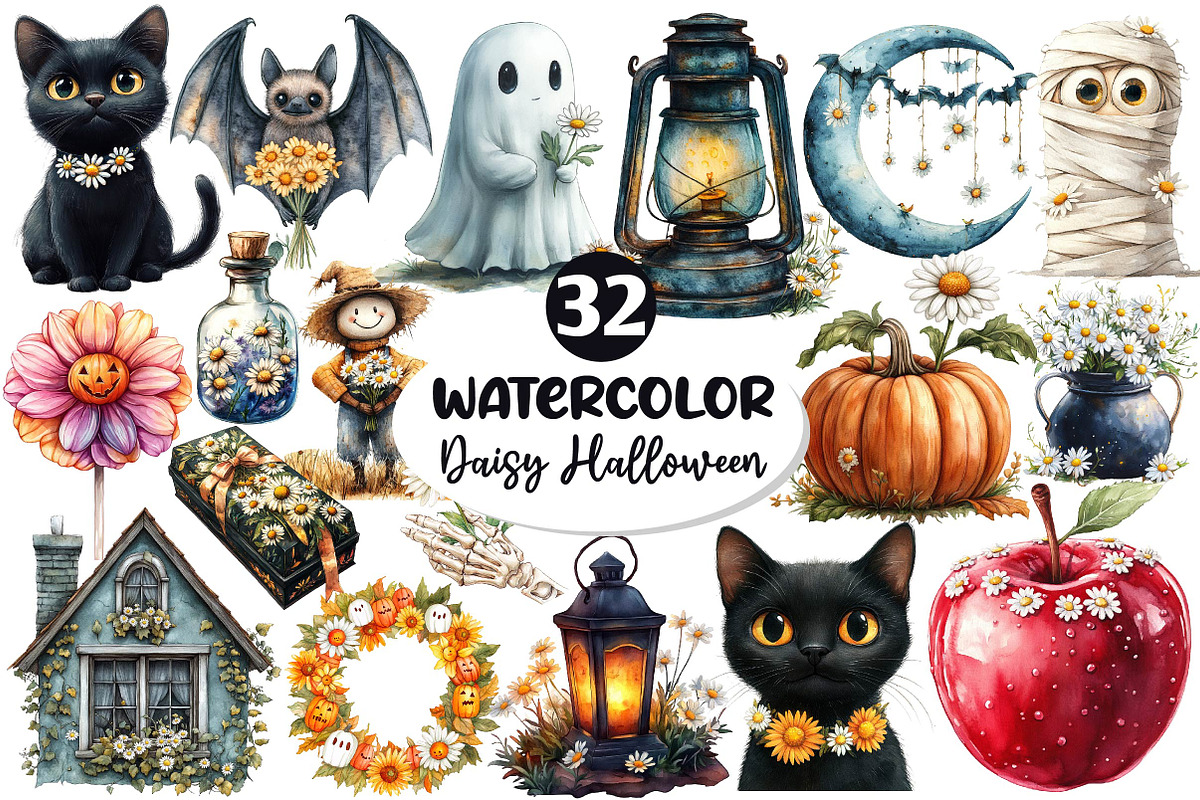 Daisy Flower & Halloween Clipart, an Illustration by Dream Creation (Photo 1 of 4)