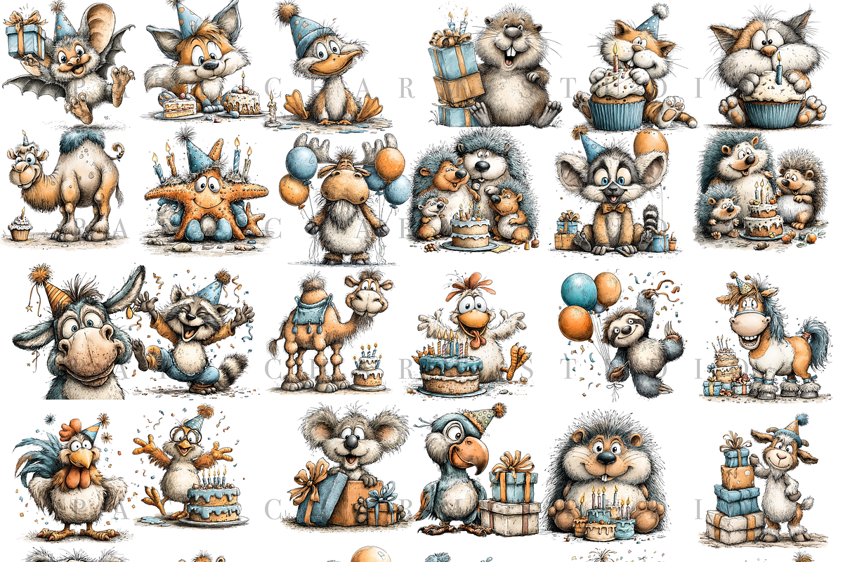 100 Birthday Animal Clipart PNGs, an Animal Illustration by Pati Charm Studio (Photo 3 of 9)
