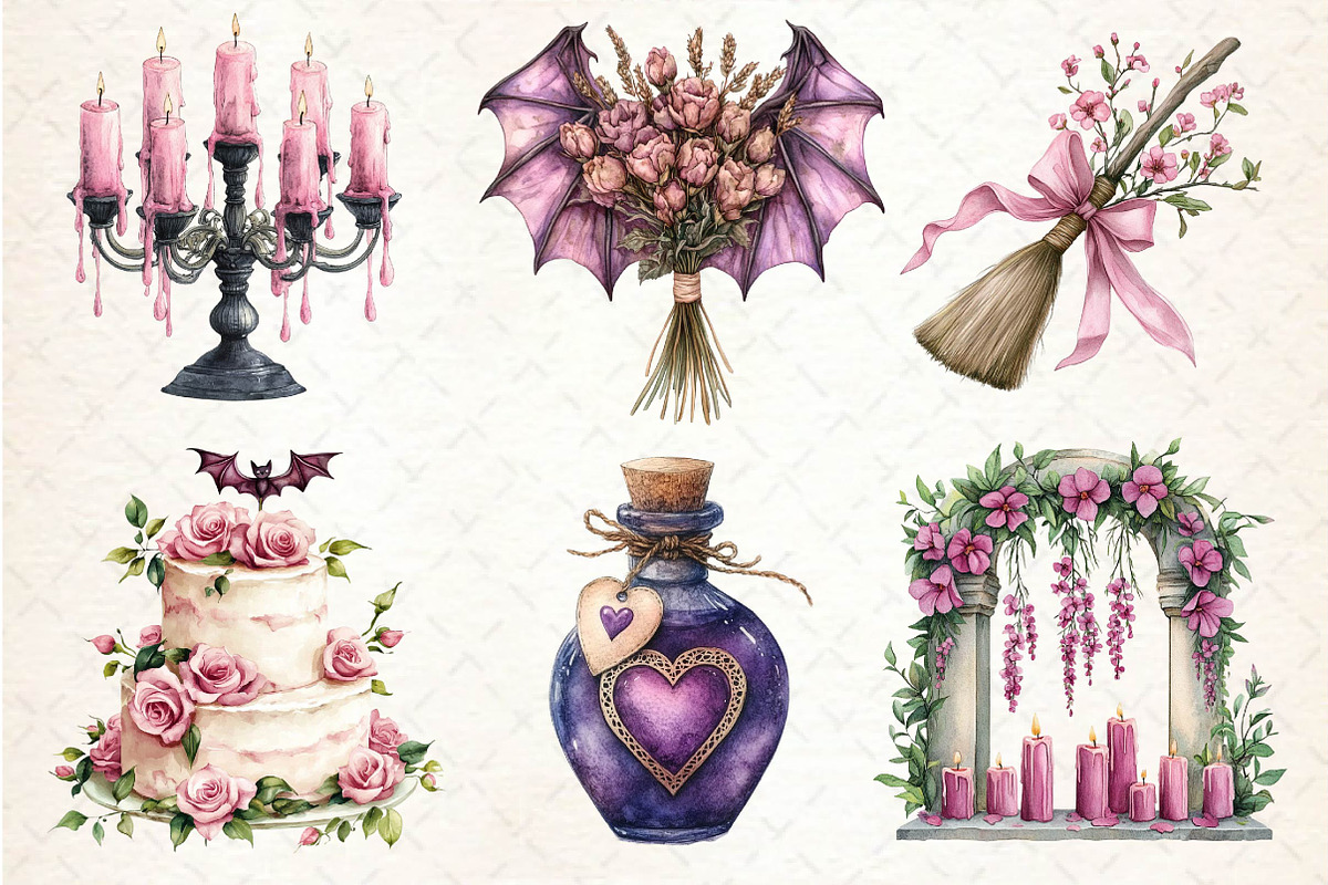 Pink Halloween Witch Wedding Clipart, an Illustration by Dream Creation (Photo 5 of 7)