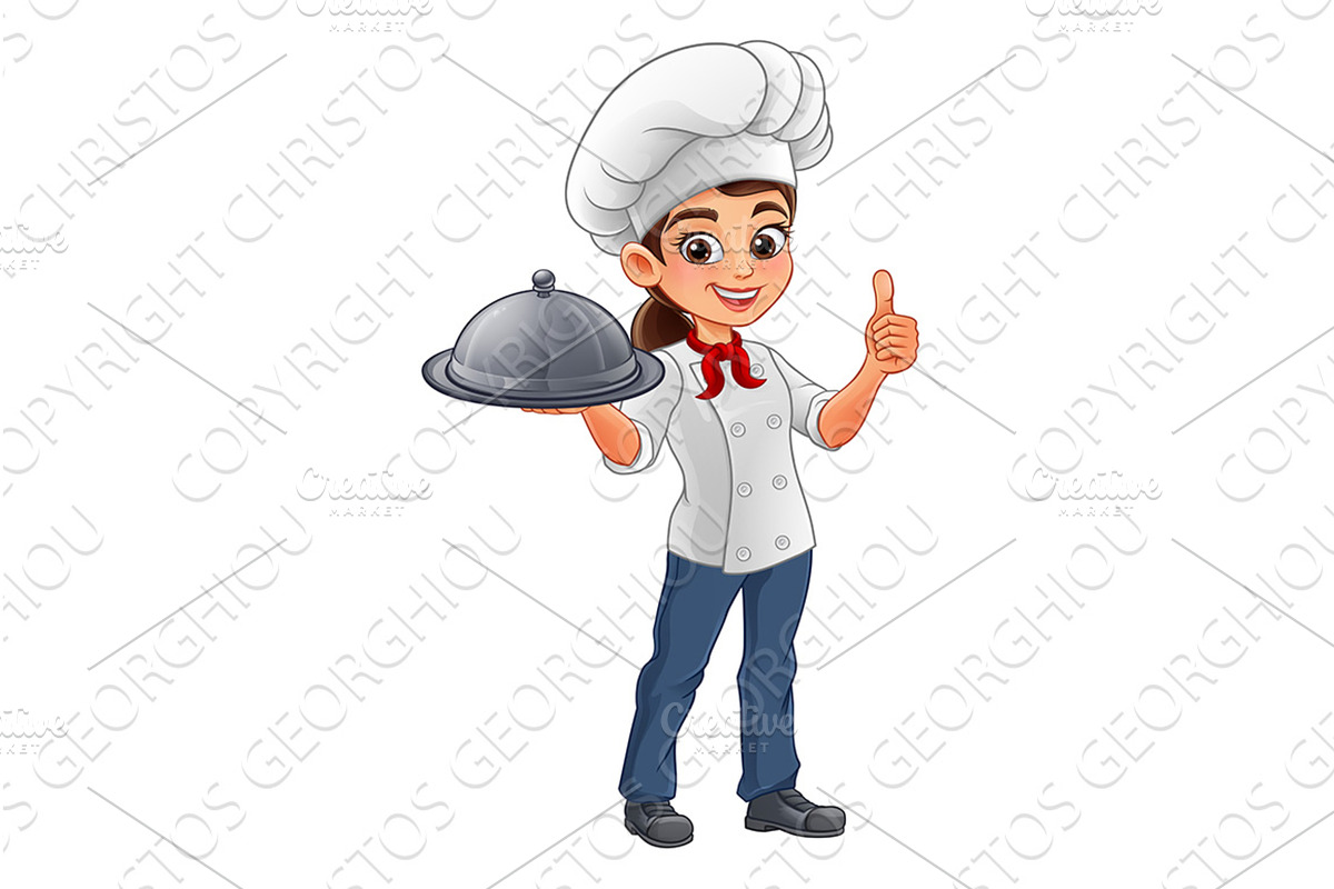 Chef Woman with Cloche Tray and, a Food Illustration by Christos Georghiou