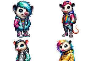 Cool Streetwear Opossum Clipart Set