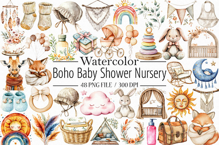 Baby Shower Clipart,Boho Nursery Cli