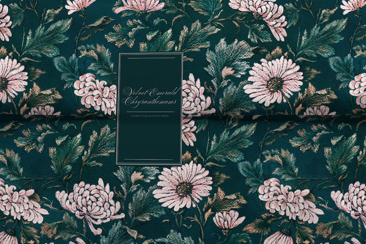 Velvet Emerald Chrysanthemum Pattern, a Pattern Graphic by MouseGrey (Photo 2 of 7)