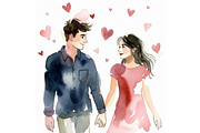 Watercolor Valentine's Day Clipart, a Seasonal Illustration by Creative design (Thumbnail 5 of 7)