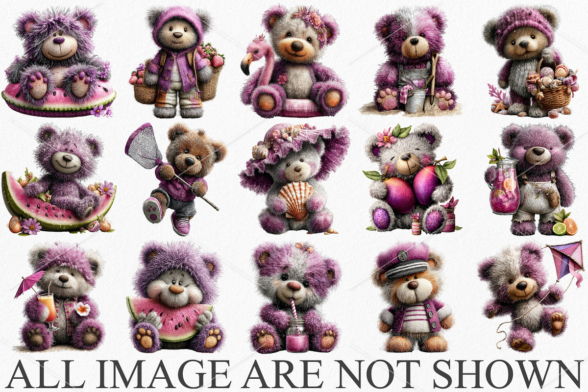 Whimsical Summer Teddy Bear Clipart, a Seasonal Illustration by Canvas Craft (Photo 3 of 7)