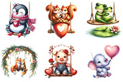Valentines Animals on Swings Clipart, a Seasonal Illustration by DreamArtGraphic (Thumbnail 5 of 5)