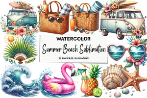 Summer Beach Sublimation Bundle, a Seasonal Illustration by DreamArtGraphic