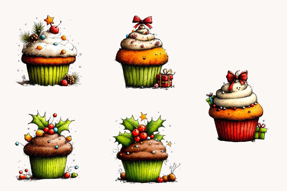 Whimsical Christmas cupcake Clipart, a Seasonal Illustration by Designworld (Photo 6 of 10)