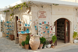 Ceramic shop entrance in Greece, an Architecture Photo by BOOCYS