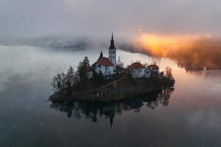 Lake Bled on an autumn morning, a Nature Photo by Dreamy Pixel