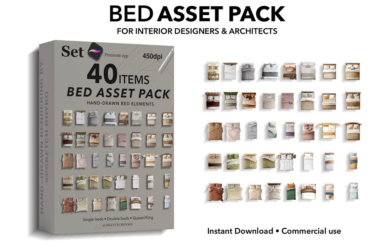 Bed Floor Plan - 40 PNG Elements, an Object Graphic by SketchBoyko (Photo 1 of 6)