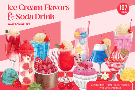 Ice cream Flavors & Soda Drink, a Food Illustration by CreativeValuation