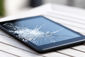 Cracked tablet screen on a wooden, a Technology Photo by MistyDay