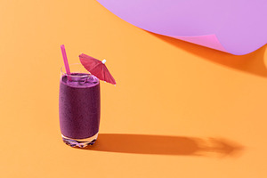 Blueberry smoothie in a glass. Summe