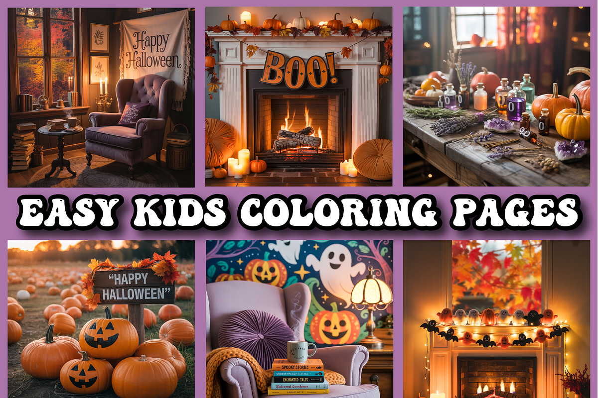 Cozy Halloween Kids Coloring Pages, a Seasonal Illustration by Printable Design Store (Photo 2 of 4)