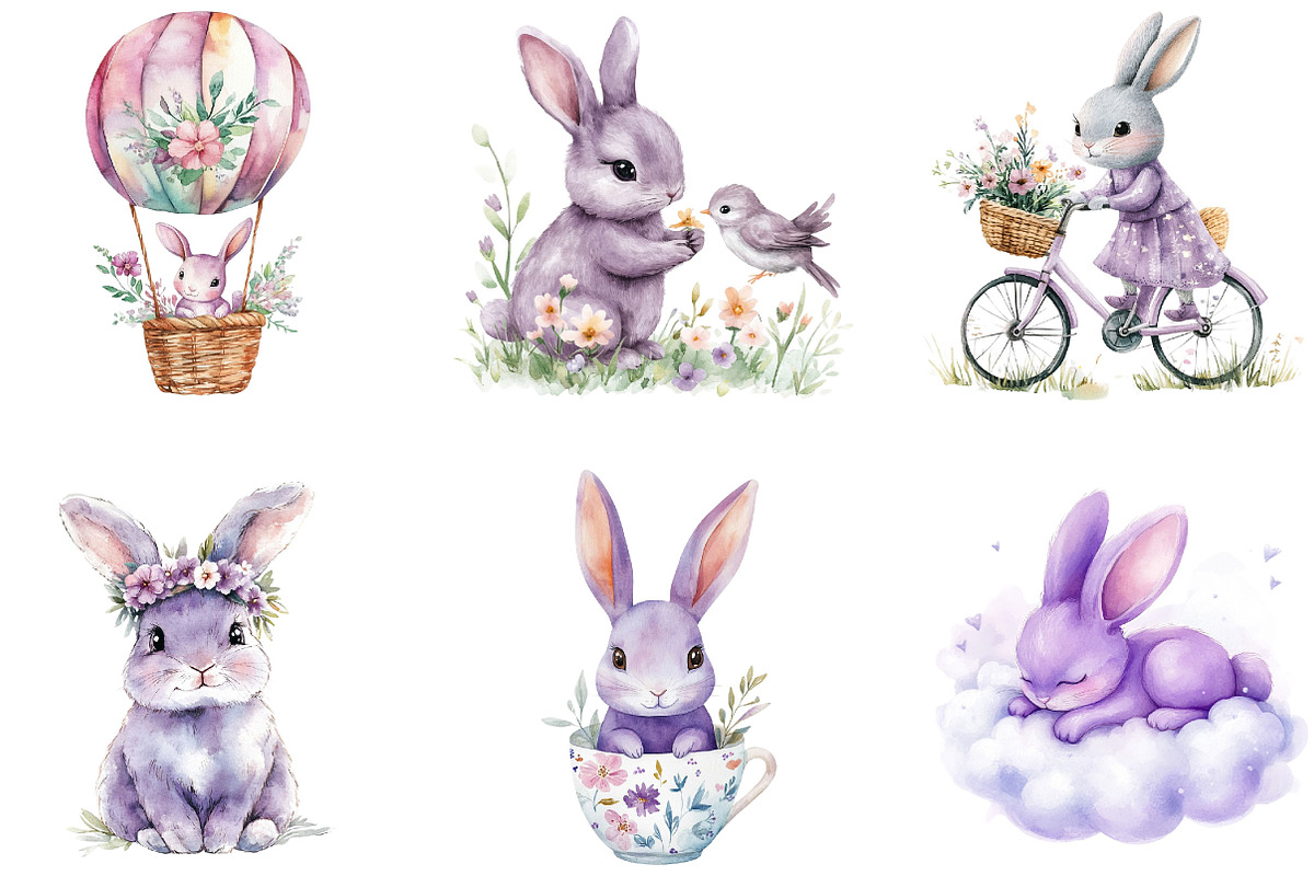 Cute Purple Bunny Clipart, an Illustration by Designking (Photo 5 of 5)
