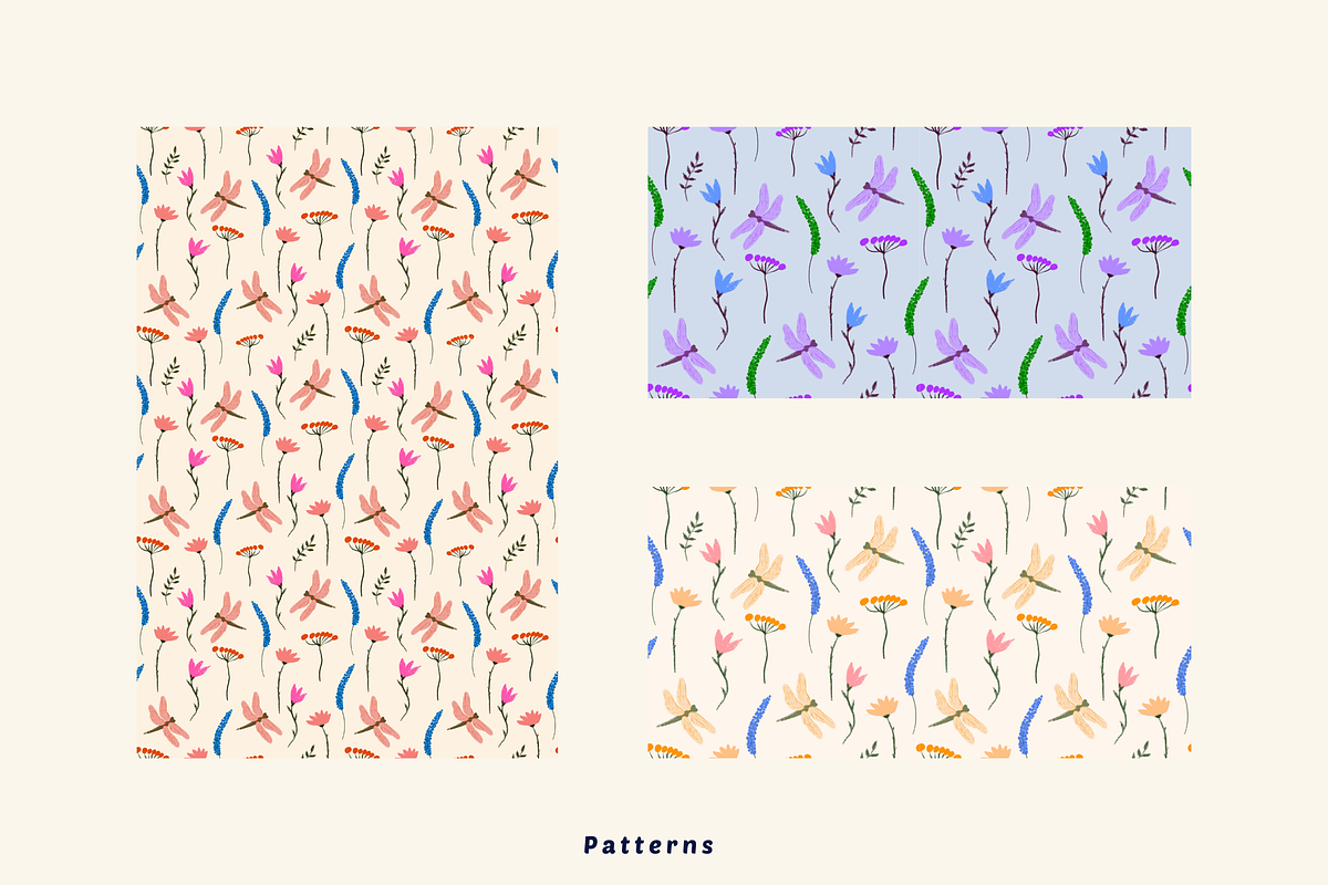 florals with dragonfly, a Pattern Graphic by AnnaEshka (Photo 2 of 2)