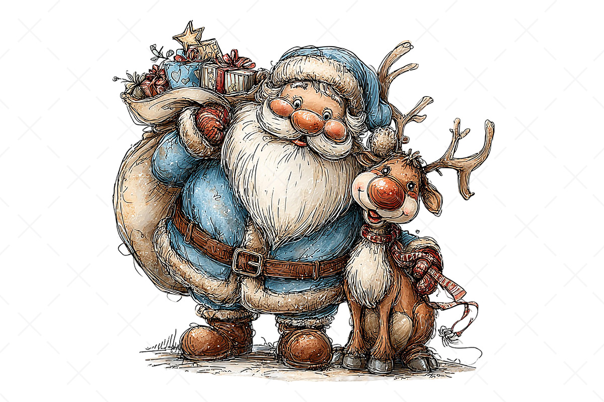 Christmas Santa & Reindeer Clipart, an Illustration by Craft Nest (Photo 3 of 8)