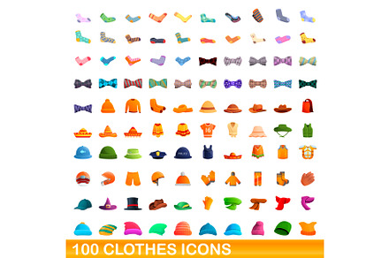 100 clothes icons set, cartoon style, an Object Illustration by Ylivdesign