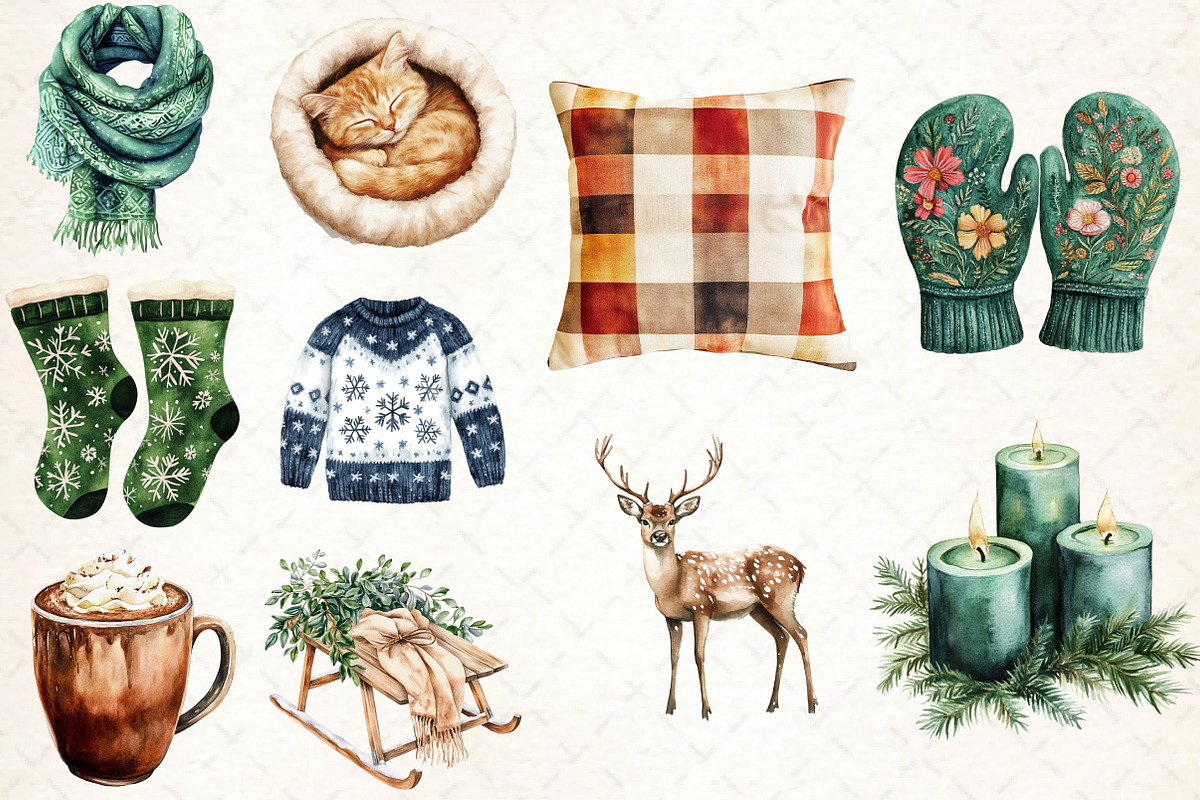 Winter Cozy Green Cottage Clipart, an Illustration by Libby Wishes (Photo 5 of 9)