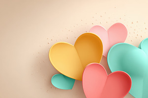 Colorful 3D hearts on pastel background, a Holiday Photo by AlyaAnd