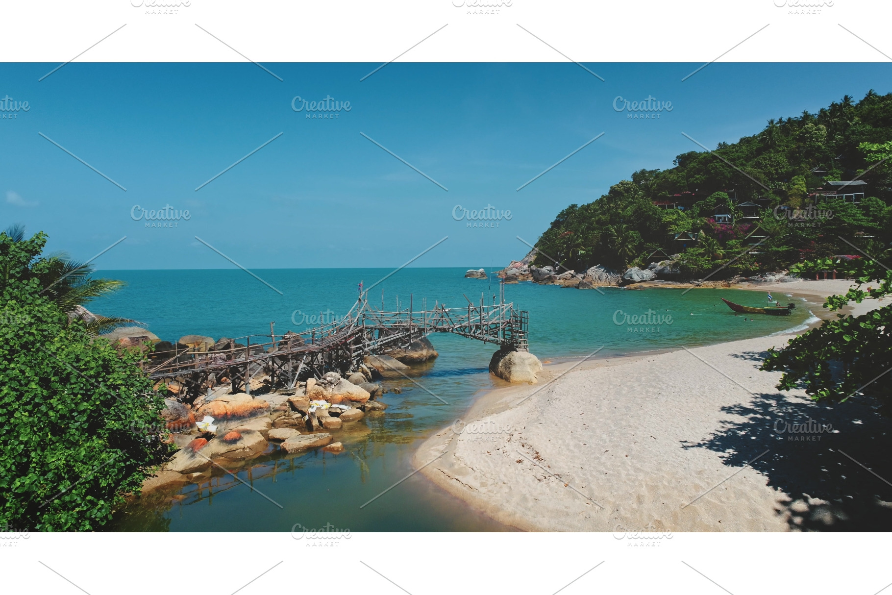 Wooden bridge crossing tropical, a Nature Photo by Goinyk