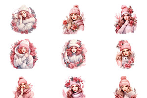 Pink Cozy Christmas Girl Clipart