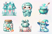 Pastel Mint Halloween Clipart, an Illustration by CreationArt (Thumbnail 2 of 5)