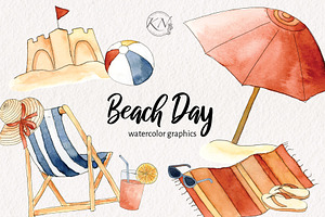 Watercolor Beach Day Graphics