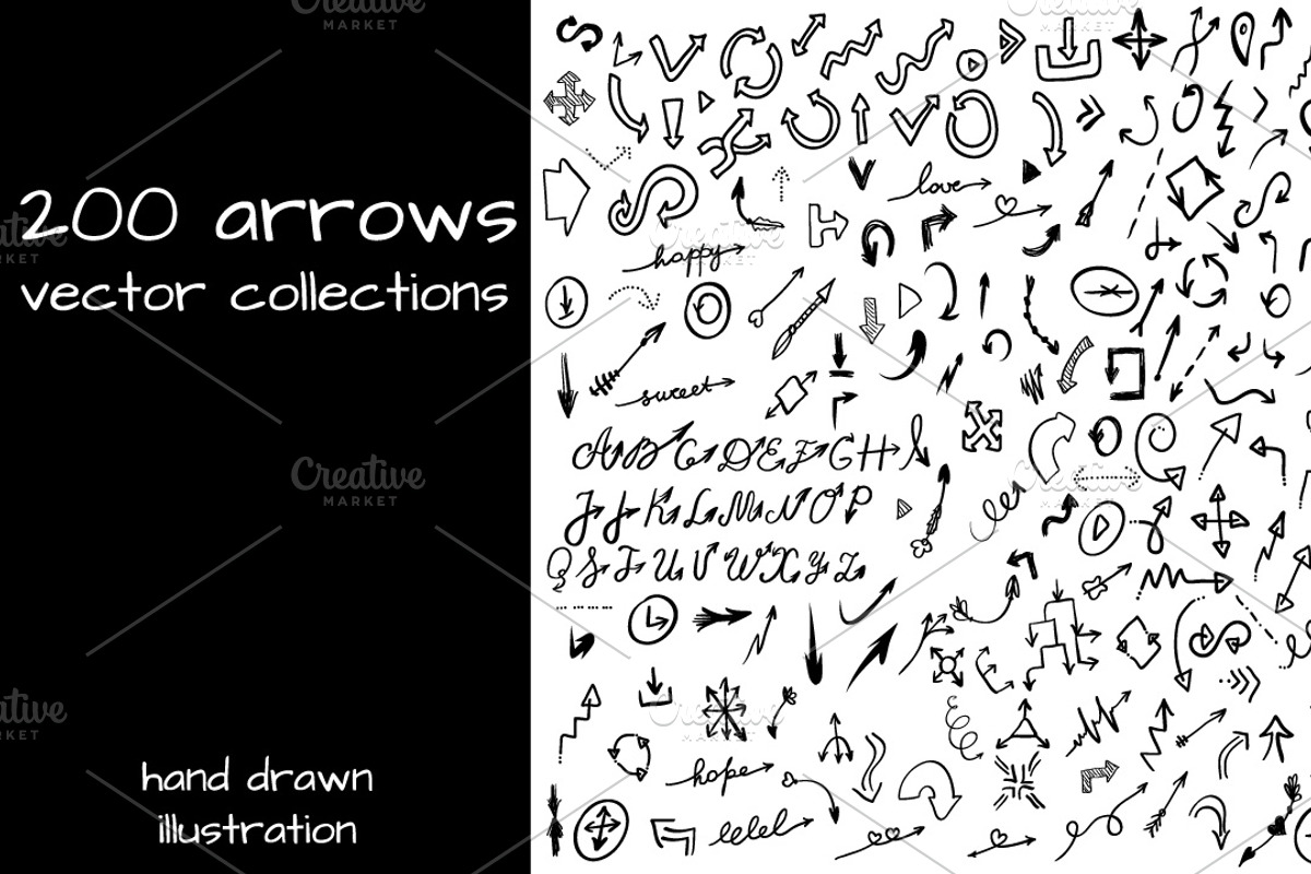 200 Hand Drawn Arrows in Vector, an Object Graphic by Lytvynenko Anna