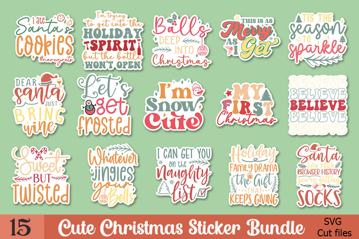 Cute Christmas Quotes Sticker Bundle, a Pattern Graphic by Etcify