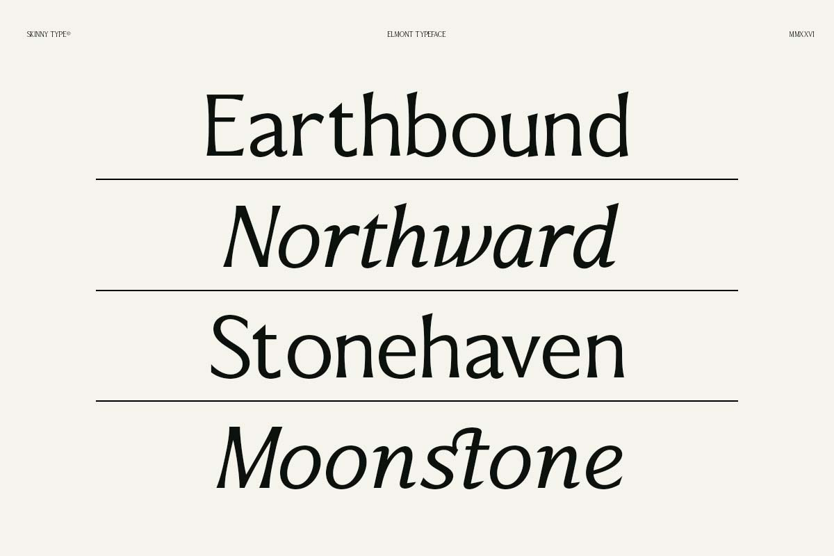 Elmont | 18 Fonts, a Serif Font by Skinny Type (Photo 2 of 10)
