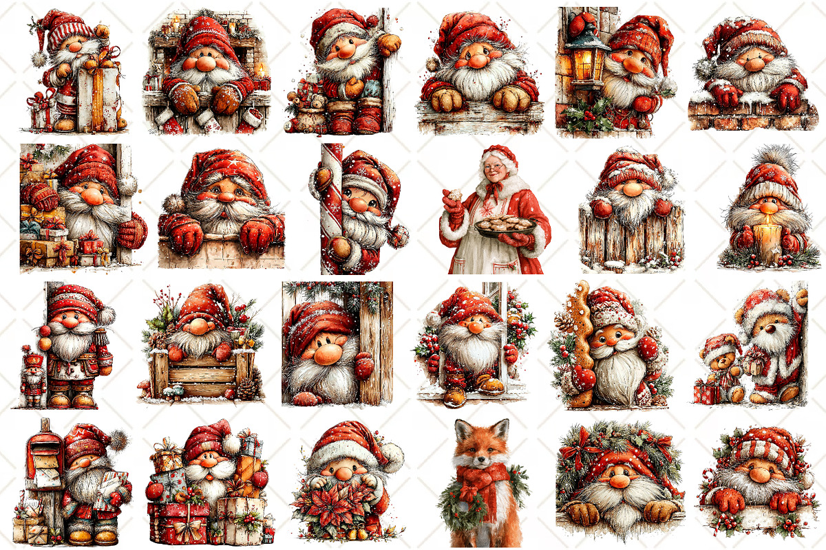 Whimsical Peeking Santa Clipart, a Seasonal Illustration by Black Bird Studio (Photo 2 of 7)