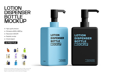 Lotion Dispenser Bottle Mockup, a Household Mockup by Ram Studio