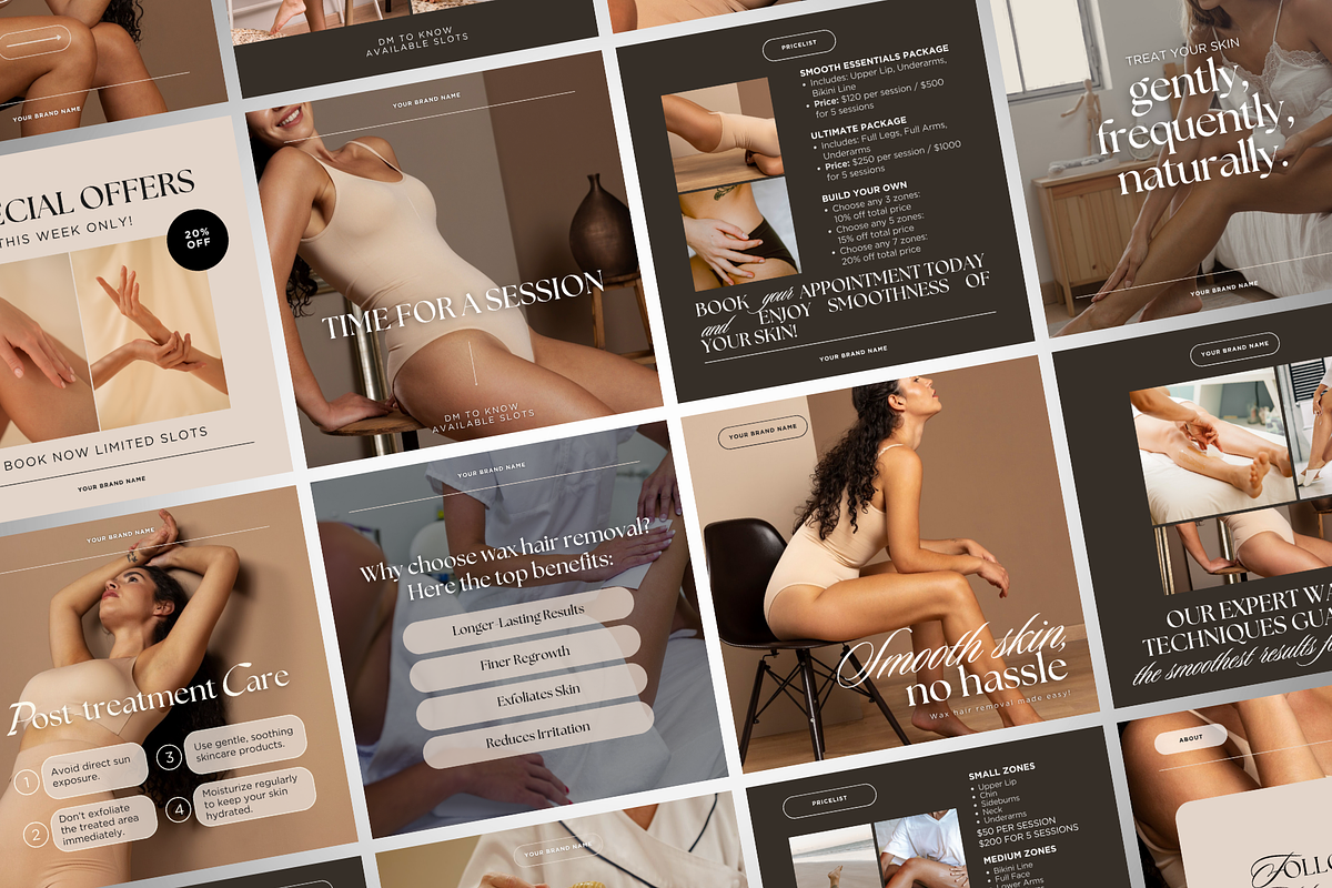 Waxing Hair Removal Instagram Canva, a Social Media Template by DesignsbyMariaStudio (Photo 3 of 10)