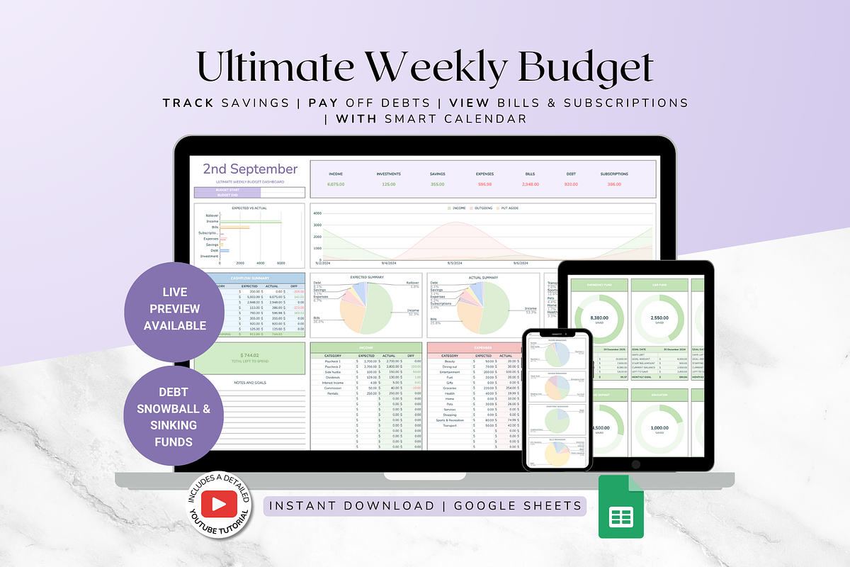 Ultimate Weekly Budget - Pastel, a Templates & Theme by The Creative Plans co (Photo 1 of 10)