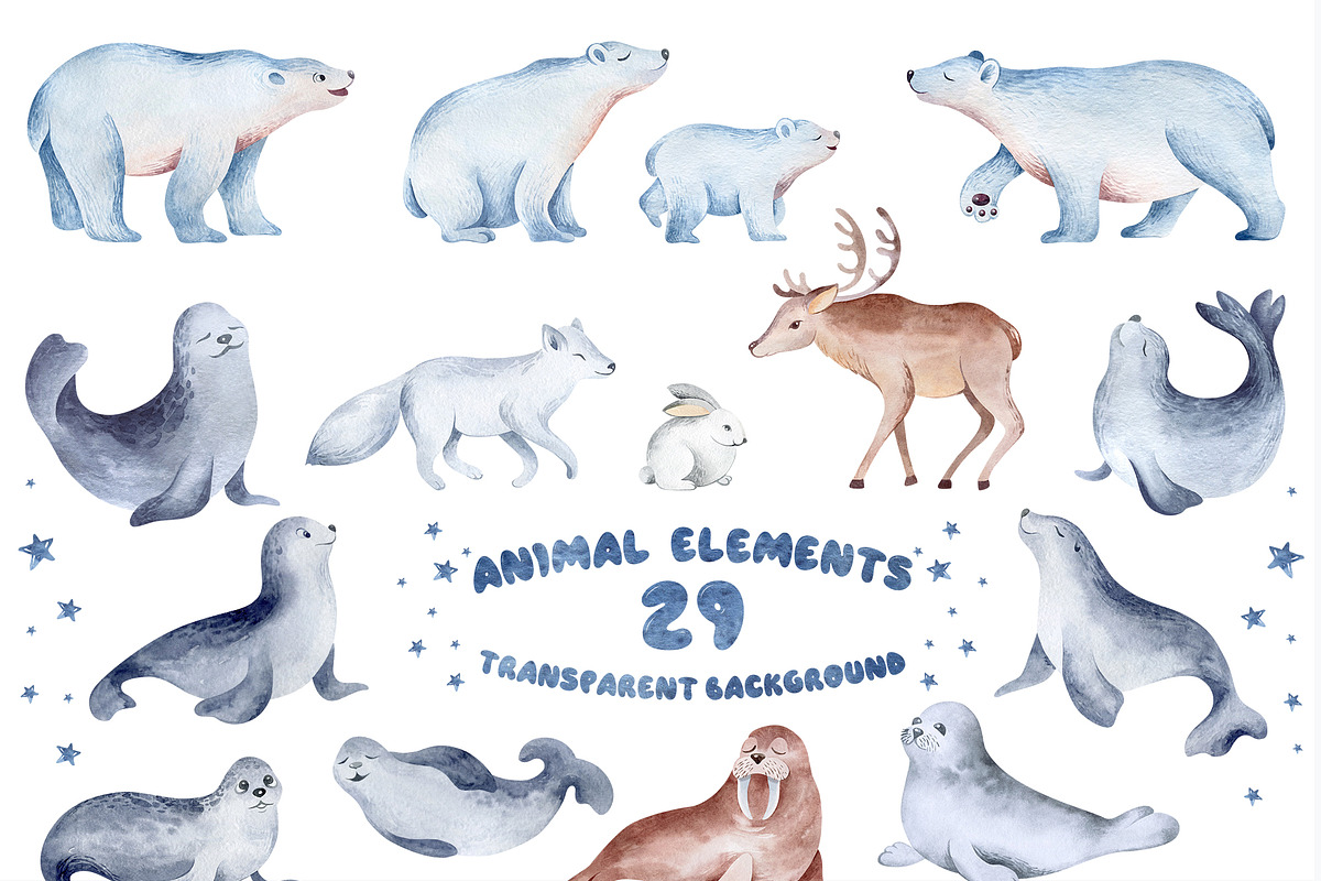 Polar Animals Watercolor Collection, an Animal Illustration by LenArt (Photo 2 of 16)