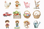 Watercolor Spring Farm Clipart, an Illustration by Design Market (Thumbnail 2 of 5)